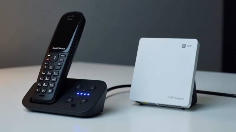 Cordless phone connected to a VoIP adapter for Google Voice calls