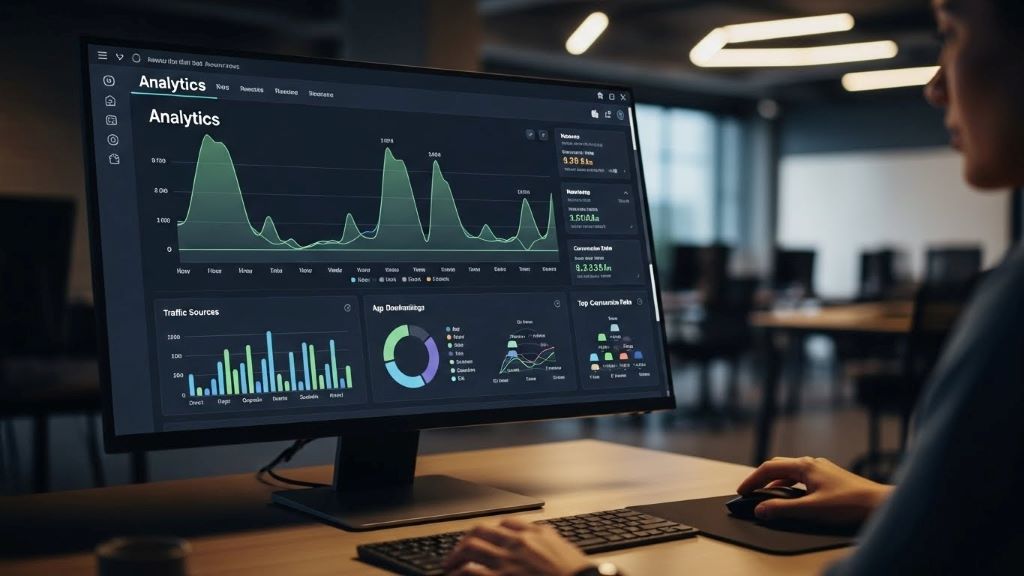 Analytics dashboard showing website traffic patterns with graphs and metrics for manual analysis