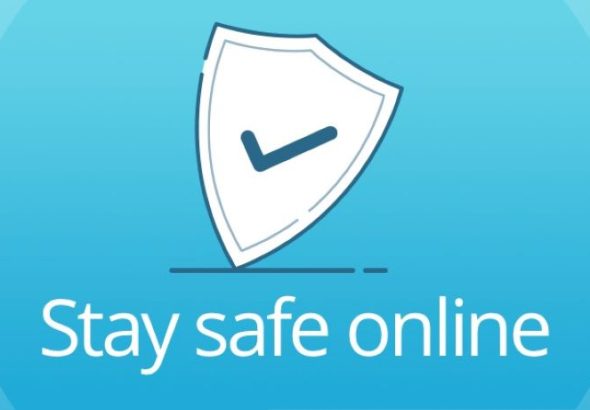 California user browsing internet safely with security shield, antivirus protection, and private browsing on laptop.