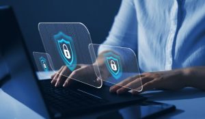 Person securing online accounts with strong passwords and two-factor authentication