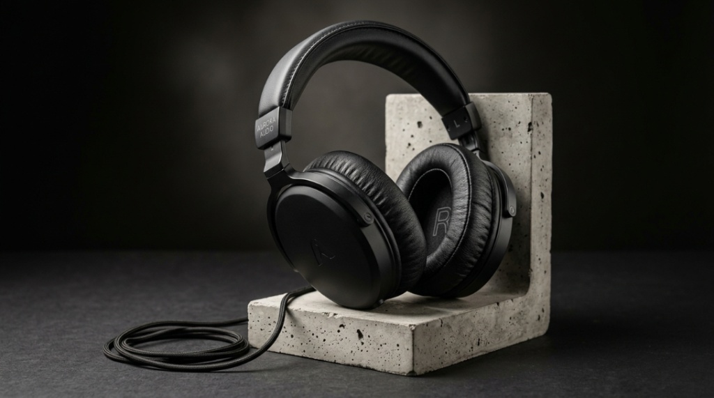 Person closing their eyes while wearing high quality over ear headphones in sunlight.