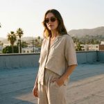 Fashion creator posing in downtown Los Angeles with stylish outfit