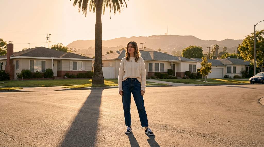 Street style outfit photo using natural lighting in Los Angeles