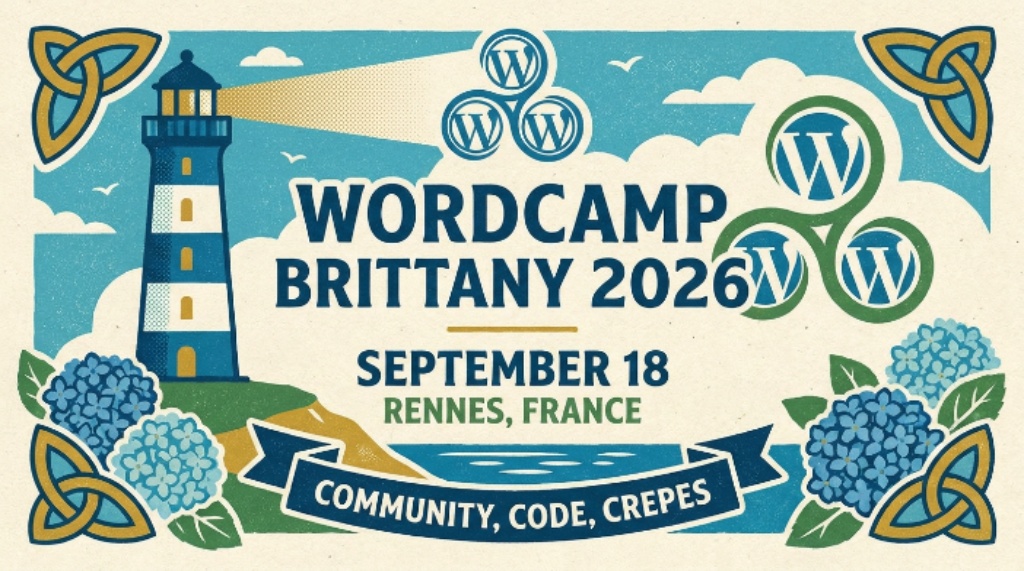 WordCamp Brittany 2026 event poster with September 18 date in Rennes France