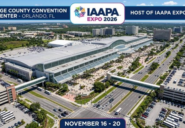 Aerial view of the Orange County Convention Center in Orlando, Florida, host of IAAPA Expo 2026 from November 16 to 20