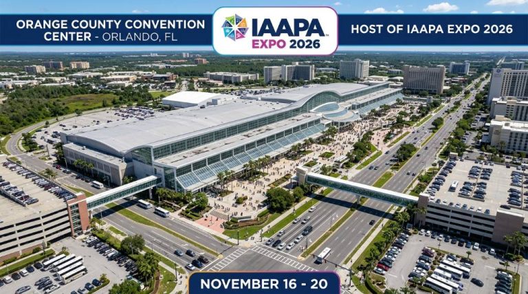 Aerial view of the Orange County Convention Center in Orlando, Florida, host of IAAPA Expo 2026 from November 16 to 20