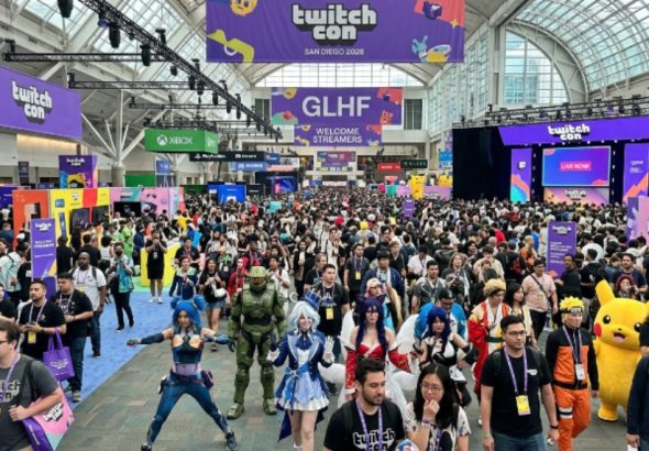 Crowds of fans and cosplayers exploring the TwitchCon San Diego 2026 convention floor at the San Diego Convention Center